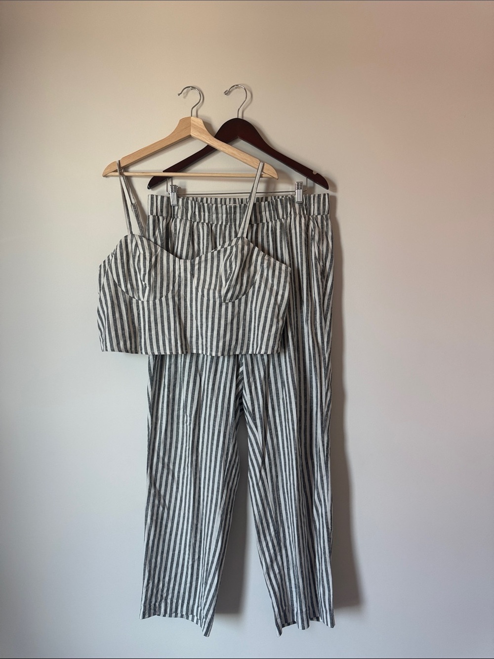 Torrid Gray & White Vertical Stripe Crop Top and Straight-Leg Pants Set